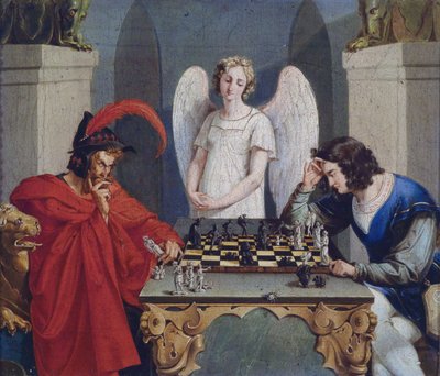 Faust e Mefistofele giocano a scacchi da Unbekannt Unbekannt